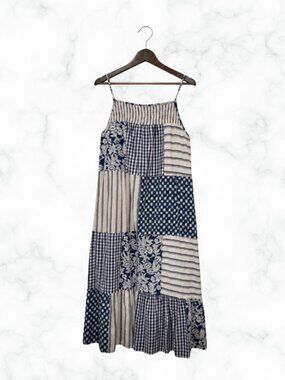 UNIVERSAL THREAD Blue White Patchwork Cami Maxi Dress 1X